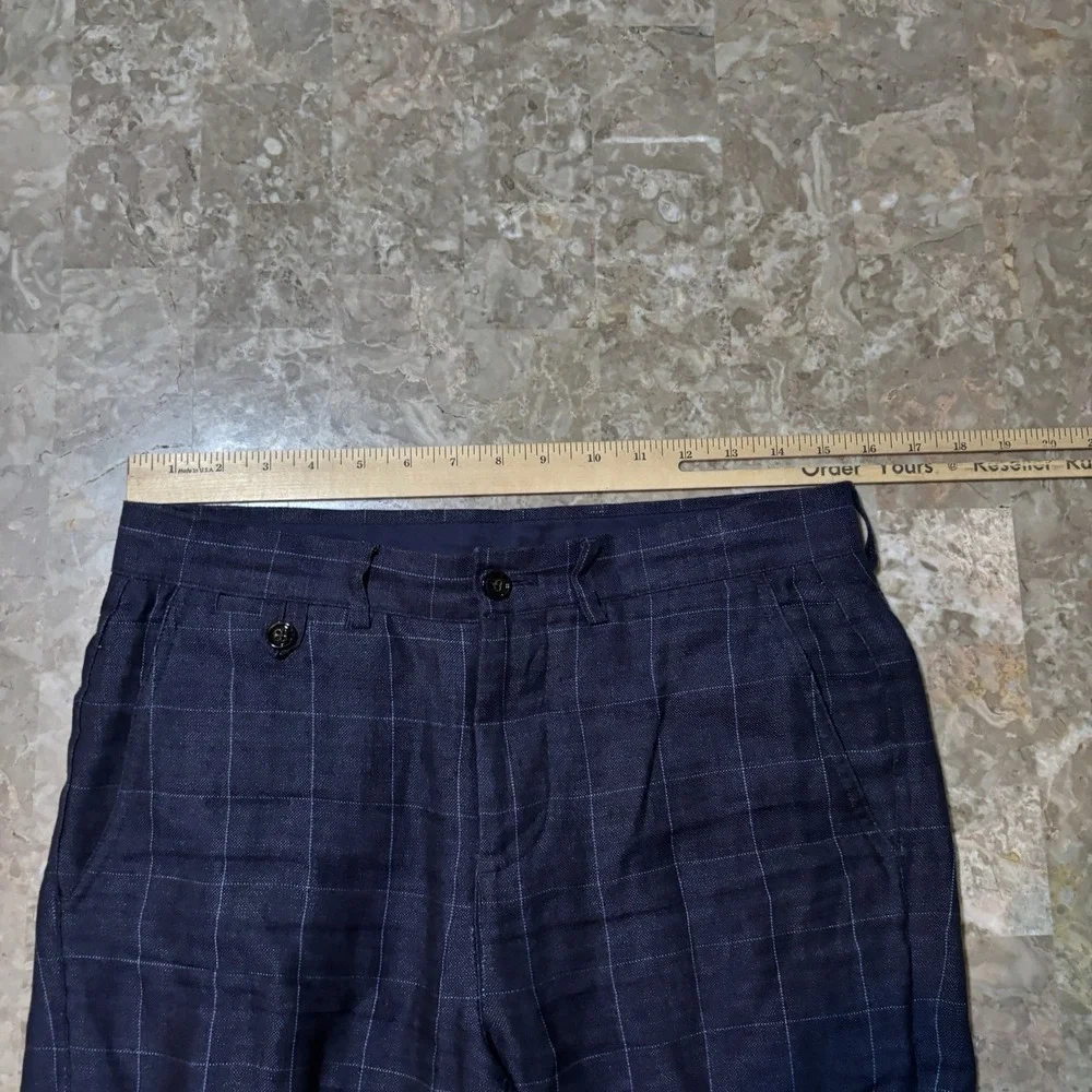 Murano Baird McNutt 100% Linen Pants Mens 30x30 Slim Fit Blue Windowpane Beach